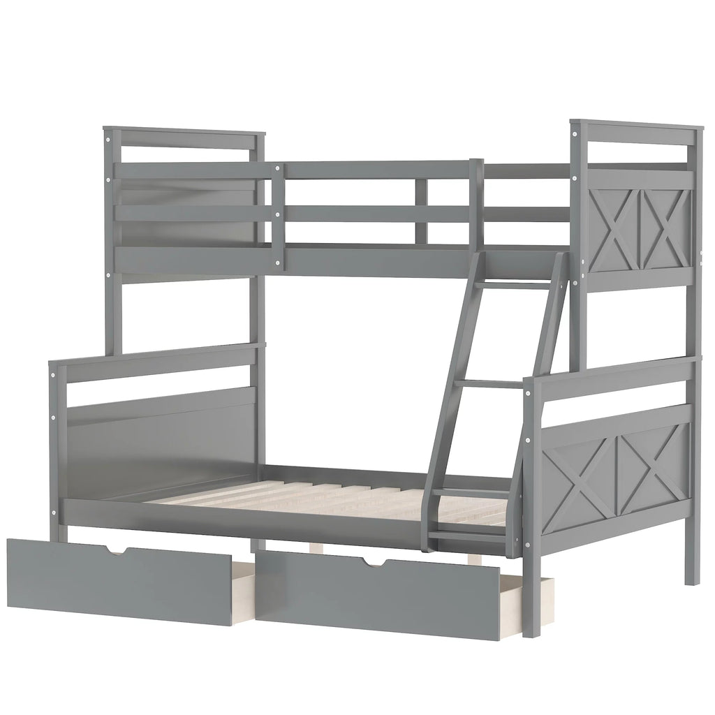 Gray Wood Convertible Bunk Bed with Drawers W735