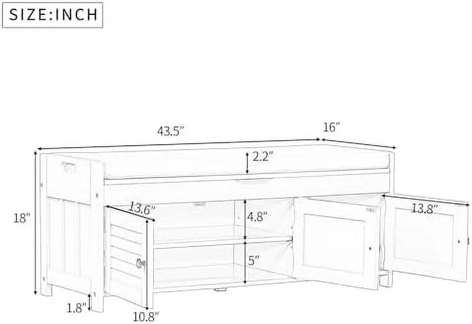 Espresso Wooden Entryway Bench with 3 Doors X251417