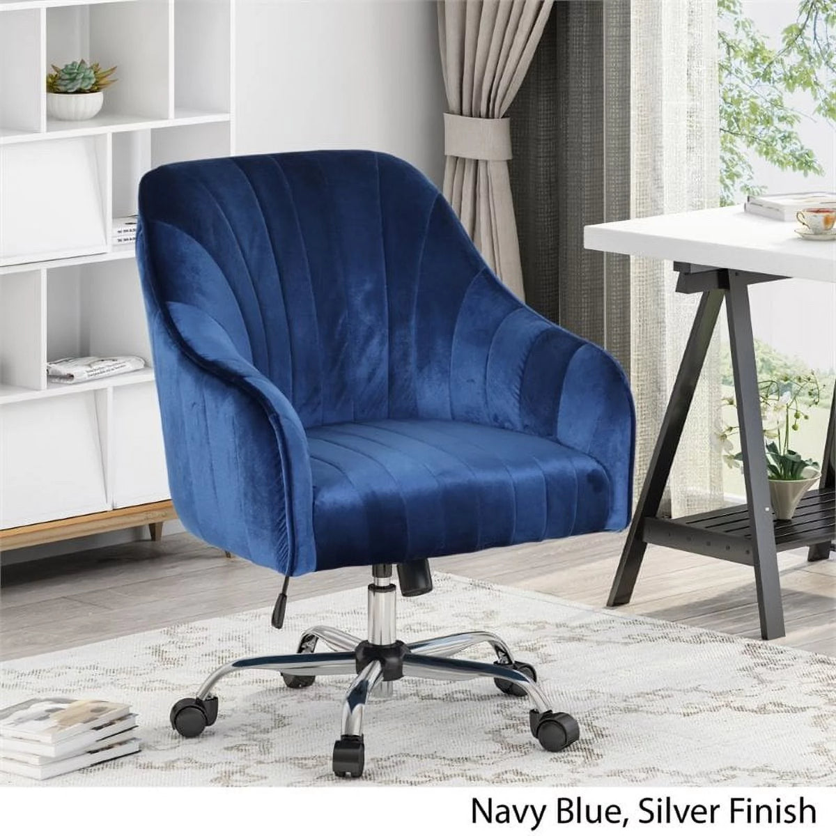 Navy Blue Velvet Swivel Chair O519