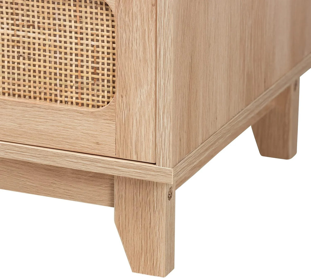 Oak Brown Wood and Natural Rattan 5-Drawer Cabinet N4255
