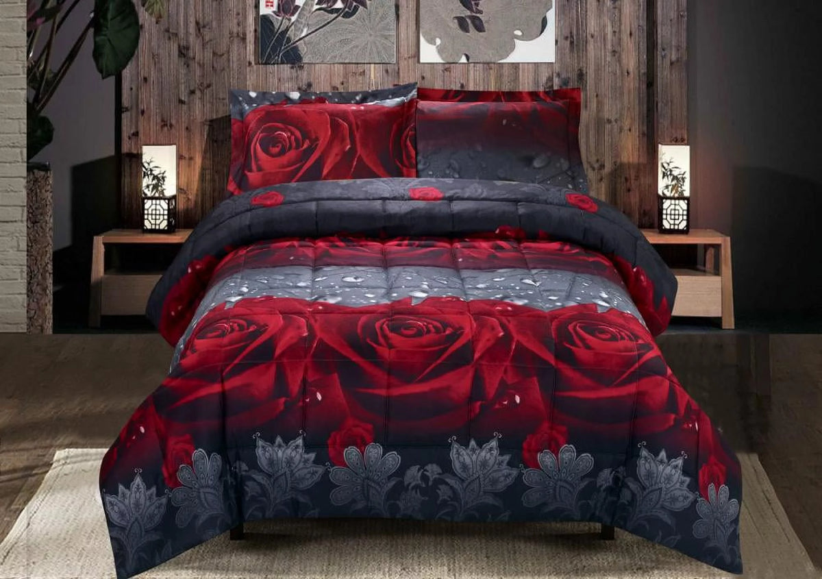 3D Rose Print Comforter Set King Size D36343