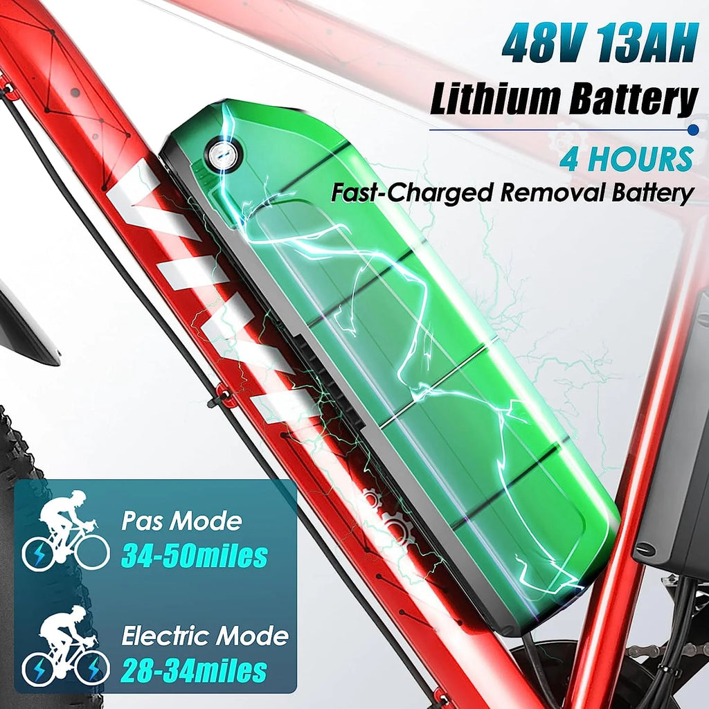 26 x 4.0 Fat Tire 500W Electric Bike with 48V 13Ah Removable Battery F744