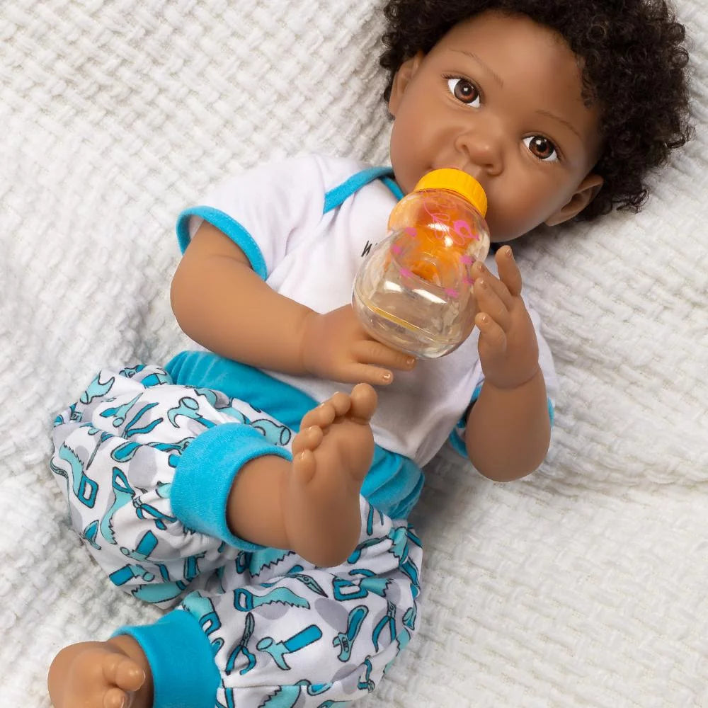 Black Reborn Baby Boy Doll Playset, 7 Pieces, 20-inch L150030