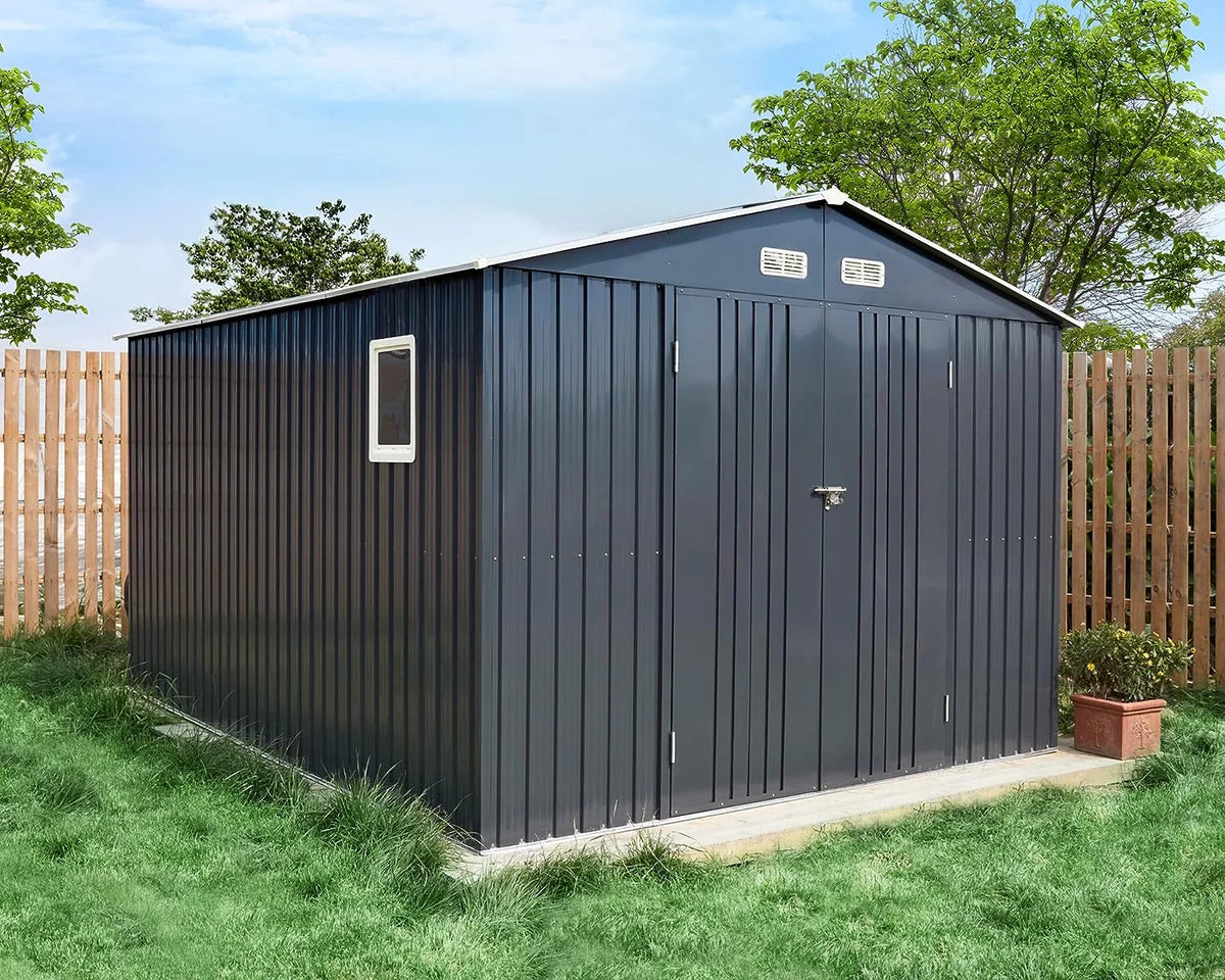 10x12x7.5 ft Galvanized Lockable Outdoor Storage Shed D74624