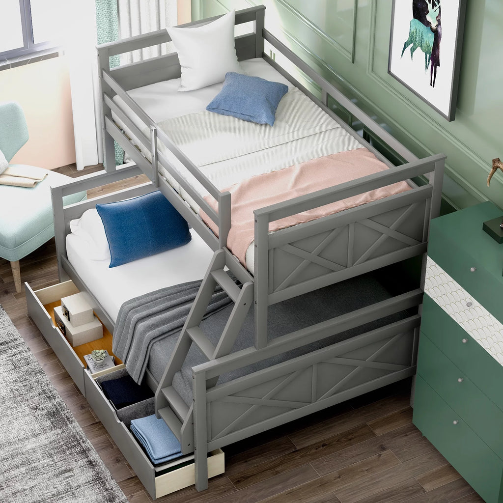 Gray Wood Convertible Bunk Bed with Drawers W735