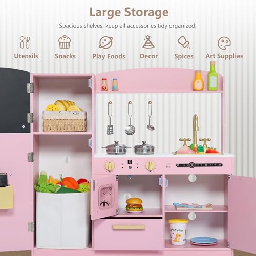 Wooden Kids Play Kitchen Set with Blackboard X388907