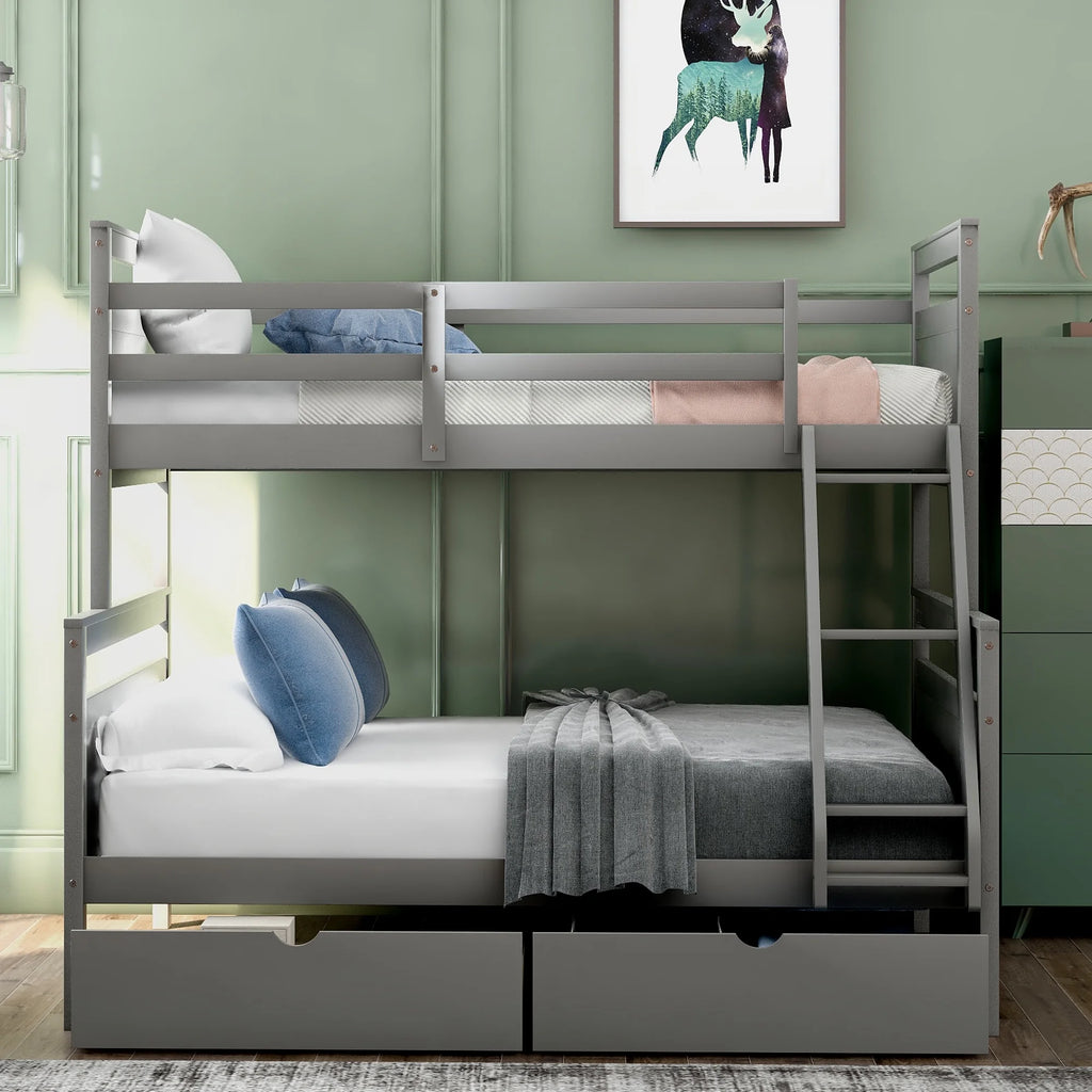 Gray Wood Convertible Bunk Bed with Drawers W735