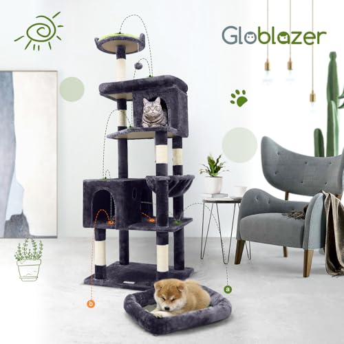 72in Dark Gray Cat Tree with 6 Scratching Posts T4749