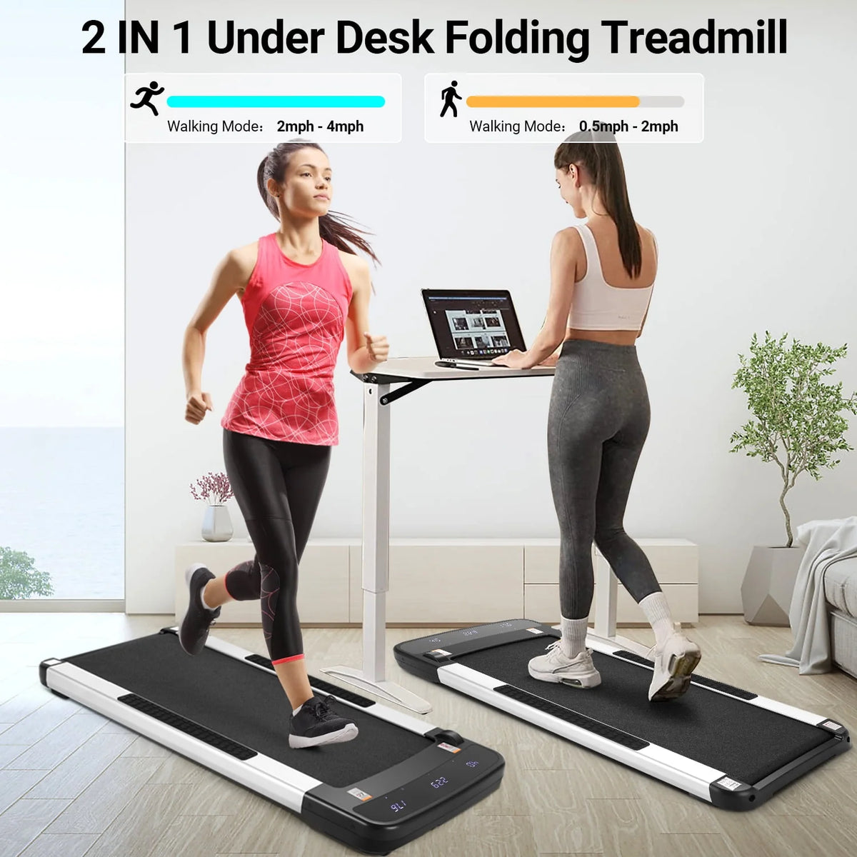 2 in 1 Folding Treadmill with Remote Control T136