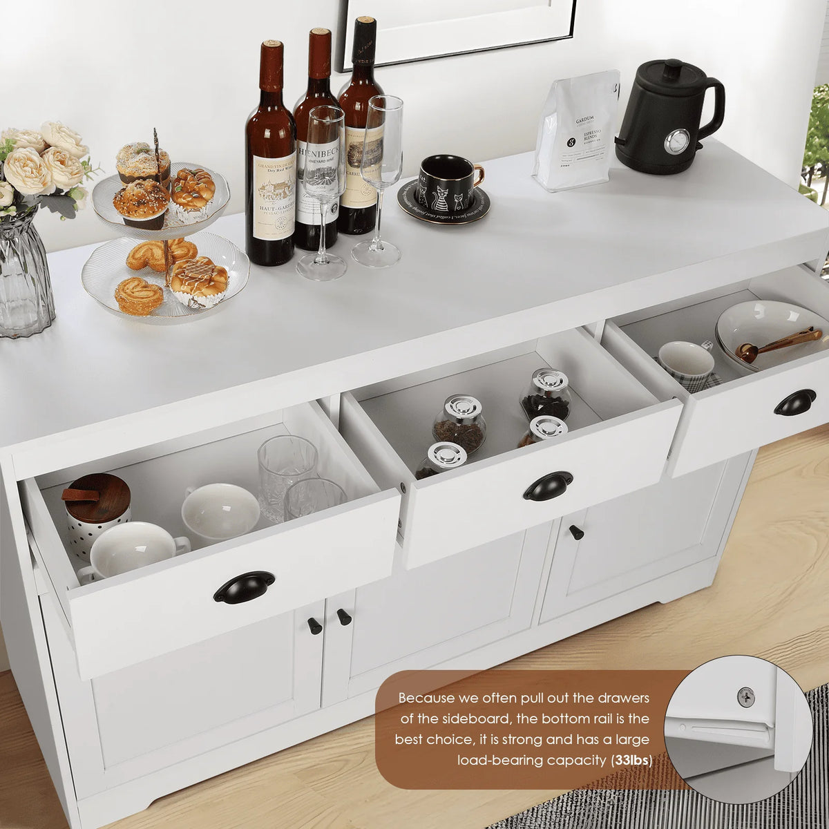 White Sideboard and Buffet with Drawers W746