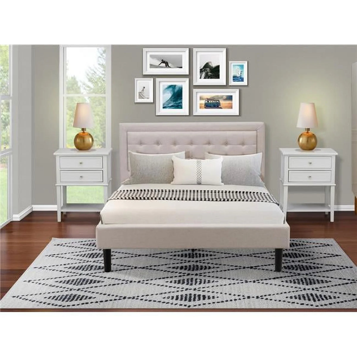 3 Piece Mist Beige Black Urban Gray Bedroom Furniture Set P50347