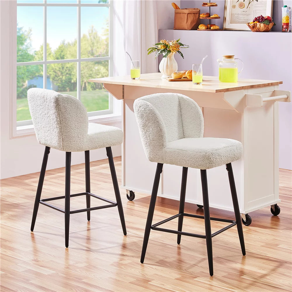 White Upholstered Bar Stools Set of 2 Y3116