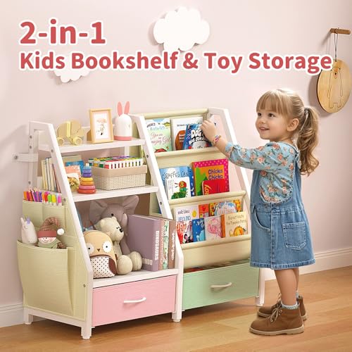 3 Tier Kids Bookshelf and Toy Organizer with 2 Toy Bins M33524