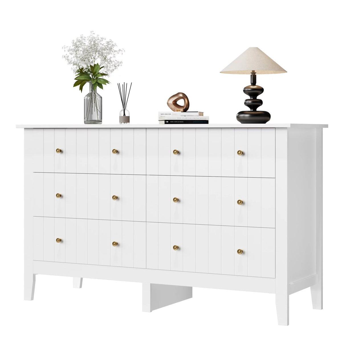 White 6 Drawer Wood Dresser W637